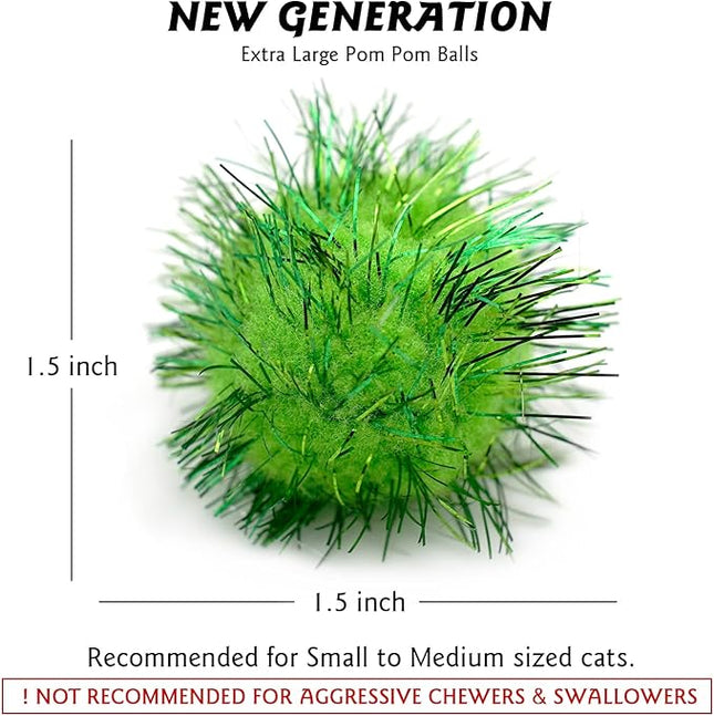 1.5 INCH Cat Toy Balls Extra Large Sparkly Cat's Favorite Chase Glitter Ball Toy Sparkle Pom Pom Balls