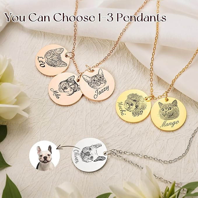 Personalized Pet Portrait Necklace Customized Pet Memorial Necklaces Dog Necklace for Women Custom Pets Necklaces Dog Memorial Jewelry for Cat Mom Dogs Dad (Rose Gold 2 Portrait)