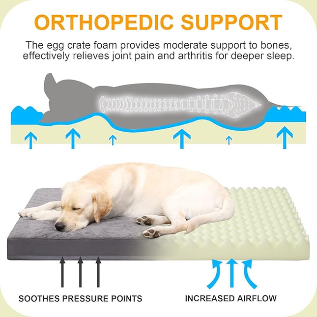 KSIIA Orthopedic Dog Crate Bed for Large Dogs, Waterproof, Washable & Removable Cover, Egg Crate Foam, 41 x 27 Inch, Dark Gray