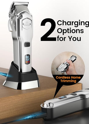 oneisall Dog Clippers for Grooming Thick Hair Professional,Cordless/Rechargeable Pet Grooming Kit with Detachable Metal Combs, Low Noise Heavy-Duty Pet Clippers for Thick/Curly/Fine/Wavy Hair (Sliver)