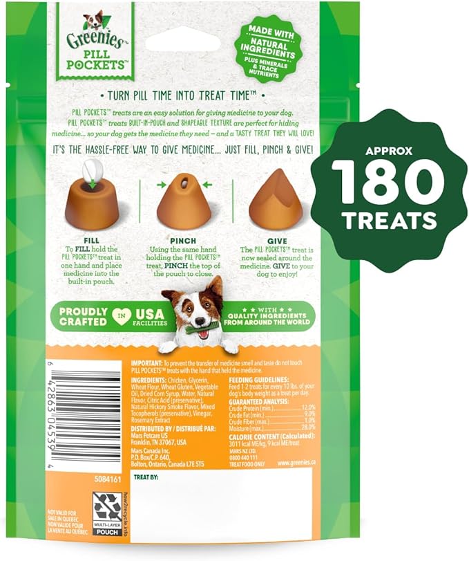 Greenies Pill Pockets for Dogs Large Size, Soft Dog Treats, Chicken Flavor, (6) 7.9 oz. Pouches (180 Treats Total)