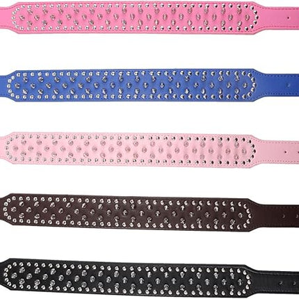 Hoot PU Leather Adjustable Spiked Studded Dog Collar 2" Wide 37 Spikes (M(Neck 19"-22"), Pink)