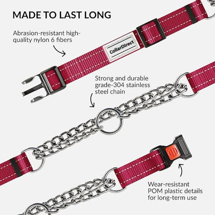 CollarDirect Martingale Dog Collar with Stainless Steel Chain and Quick Release Buckle - Reflective Collar for Large, Medium, Small Dogs - Dark Red, Medium (Neck Size 14"-17")