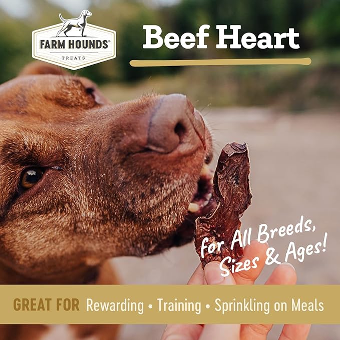 Farm Hounds Beef Heart Jerky Treats for Dogs, Premium Dried Treats, High Protein Training Treat for Small & Large Dogs, Natural & Healthy Dog Treats, Made in USA, Beef Hearts 4oz
