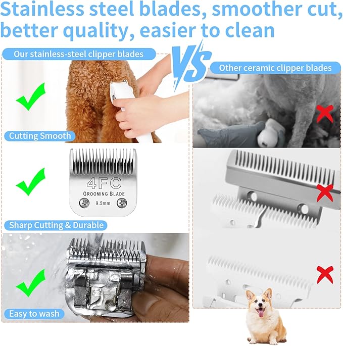 3 Pcs Size 4FC Detachable Dog Grooming Blades, Compatible with Andis, Oster A5, Wahl KM10 Series Clippers, Cut Length 9.5mm, Silver(4FC 9.5mm, 3 Packs)