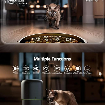 Automatic Cat Feeder with Camera - 5G WiFi Auto Cat Food Dispenser, 1080P HD Video with Night Vision, 1-15 Meals, 1-99 Portions, 2-Way Audio, Keeps Food Fresh, 4L Timed Pet Feeder Also for Dogs