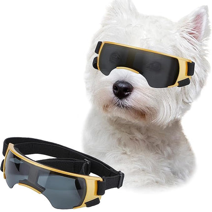 LESYPET Dog Goggles for Small Medium Dogs, UV Protection Dog Sunglasses with Foam Padded, Windproof Eye Protection Puppy Sunglasses for Riding Driving, Adjustable, Gold