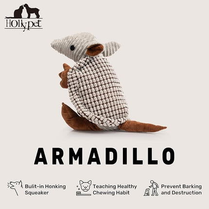 Hollypet Plush Dog Squeaky Toy Stuffed Armadillo Animal Pet Puppy Chew Toys with Clean Teeth for Small Medium Large All Breed Sizes Dogs, Gray Large, 14 in