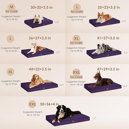 EHEYCIGA Orthopedic XXL Dog Beds for Jumbo Dogs with Removable Washable Cover, Purple, 50x36