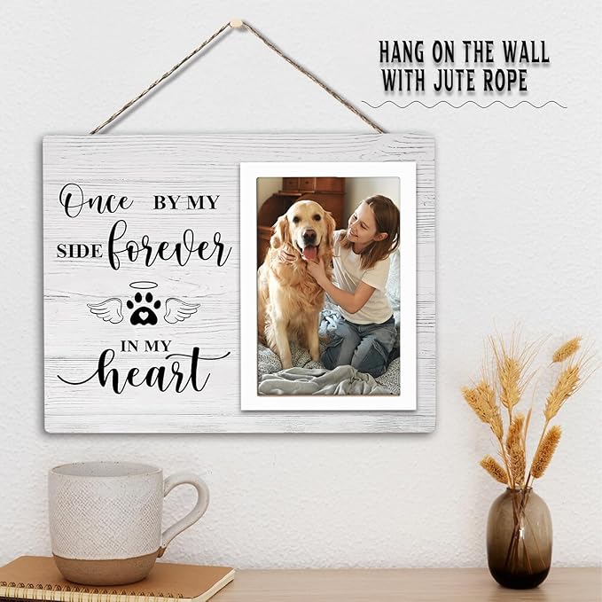 Pet Memorial Picture Frame, Cats or Dogs Wooden Picture Frame, Memorial Pets Loss Photo Frame, Pet Loss Sympathy Gift for Pet Owner, You Left Paw Prints on Our Heart Forever,4x6Inch Photo