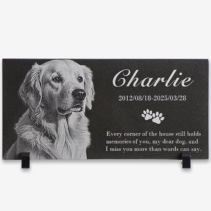 Personalized Engraved Pet Memorial Stone - Custom Granite Grave Marker for Dogs, Cats - Heartfelt Outdoor Garden Tombstone with Photo, In Loving Memory Keepsake Gift for Loss of Beloved Dog or Cat
