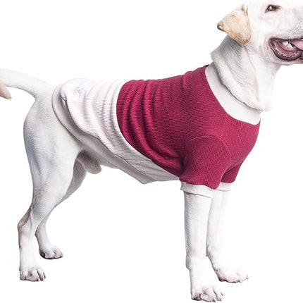 Large Dog Color Block Sweaters Warm Clothes Pullover Sweatshirts for Pitbull Labrador, Dark Red Grey, 3X-Large