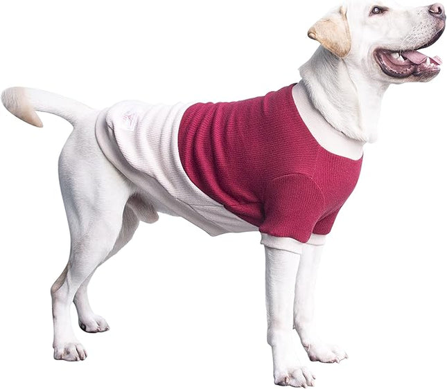Large Dog Color Block Sweaters Warm Clothes Pullover Sweatshirts for Pitbull Labrador, Dark Red Grey, 3X-Large