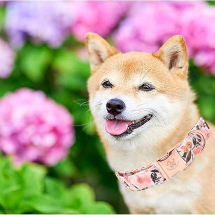 Elegant little tail Dog Collar, Pink Floral Pattern Pet Collar Summer Durable Cute Dog Collars Male or Female Pet Gift Adjustable Dog Collar for X-Large Dogs