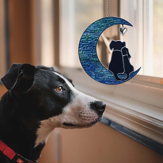 Double Dog Memorial Gifts for Dog Lovers, Loss of Dog Sympathy Gift Stained Glass Dog Suncatcher Pet Memorial Gifts Pet Sympathy Gifts for Dogs Window Hanging Ornament Remembrance Gift Pet Loss