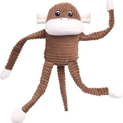 ZippyPaws Spencer The Crinkle Monkey Plush Dog Toy with Round Squeaker and Crinkle Arms and Legs, Large, Brown
