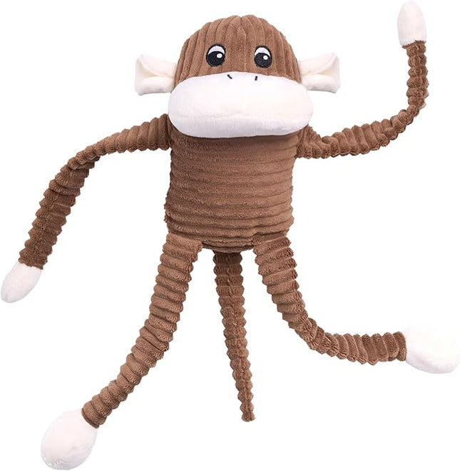 ZippyPaws Spencer The Crinkle Monkey Plush Dog Toy with Round Squeaker and Crinkle Arms and Legs, Large, Brown