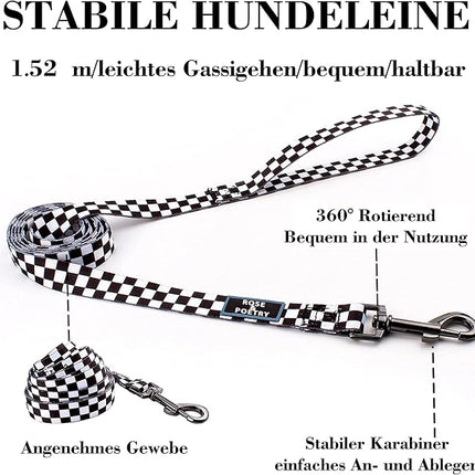 Roses&Poetry Dog Collar and Leash for Medium Large, Adjustable Durable 5ft Puppy Leash Collar for Dog Training Lead（Black & White-L）