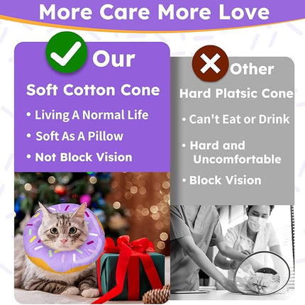 Cat Cone Collar Soft, Cat Recovery Collar for Wound Healing Cute Donut Adjustable Kitten Cones to Stop Licking Comfortable Lightweight Neck Elizabethan Collars for Kittens After Surgery