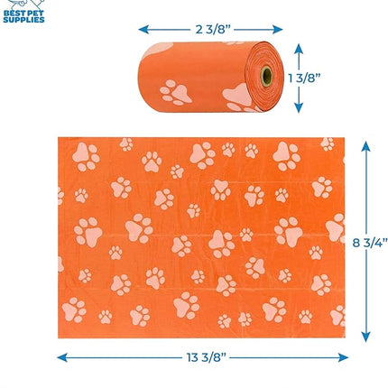 Best Pet Supplies Dog Poop Bag Holder Leash Attachment with 30 Bags, Reusable Dispenser for Travel, Walking, Park, and Outdoor Use, Durable with Clip-On - Orange, Pack of 2