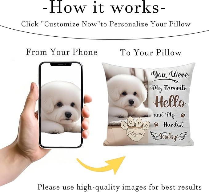 Personalized Pet Memorial Throw Pillow with Picture Dog Memorial Gifts for Dogs Loss of Dog Sympathy Gift Dog Bereavement Remembrance Picture Pillow (Style D)