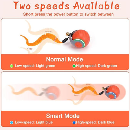 BABORUI 2Pack Interactive Cat Toy Ball - Automatic Interactive Cat Toys for Indoor Cats with 3 Tails, 2 Speeds Rechargeable Enrichment for Small/Medium/Large to Keep Them Busy