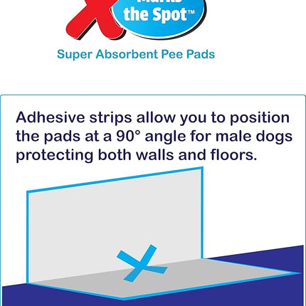 SPOT X Marks The Spot Extra Absorbent Puppy Pads with Adhesive Strips & Pheromones – Attracts Dogs to Center for Training & Potty, 22" x 22", 50-Pack