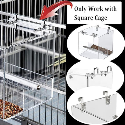 No Mess Bird Feeder for Cage Automatic Acrylic No Spill Bird Feeder for Parakeet Parrot Cockatiels Cockatiels Lorikeet Lovebirds 6.4inch