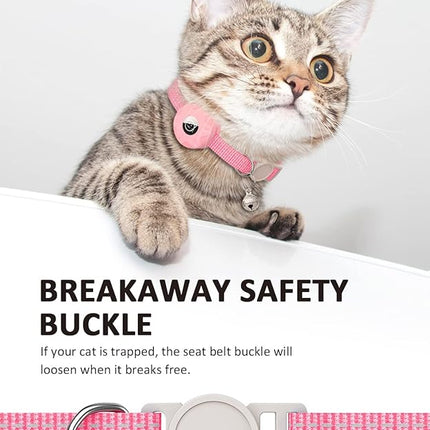 Apple AirTag Cat Collar, GPS Tracker Kitten Collar with Reflective Breakaway Holder and Bell, Lightweight for Cats & Kittens (Pink)