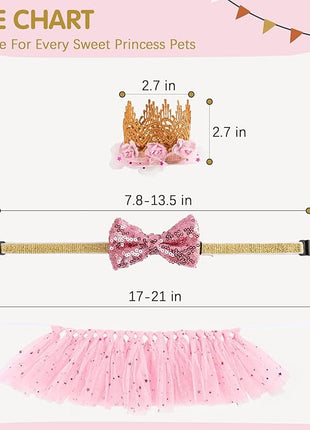 BINGPET Dog Tutu Skirt with Birthday Hat & Bowtie,Dog Wedding Dresses Birthday Outfit Girl Party Supplies,Sweet Gift for Small to Medium Pets Cats