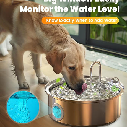 oneisall Dog Water Fountain for Large Dogs,7L/230oz/1.8G Stainless Steel Dog Fountain Super Quiet with Triple Filtration,Great for Large Dogs (PWF002 Dog Fountain +6Sets Filters)