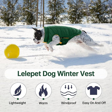 Lelepet Reversible Dog Coat Waterproof Dog Jacket Windproof Puffer Vest for Winter Warm Lightweight Coats for Small Dogs Adjustbale Hook & Loop Pet Apparel with Leash Hole, Shih Tzu, Green, S
