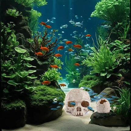 Carefree Fish Aquarium Decoration Skull Fish Tank Head Skeleton Aquarium Decorative Cave Landscape Pet Reptile House
