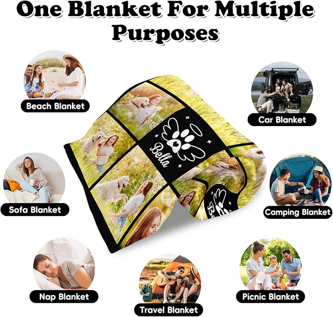 Personalized Pet Memorial Throw Blanket with Photo-Pet Memorial Gifts for Dogs Cats Loss of Dog Sympathy Gift Bereavement Remembrance Passing Away Gifts (8-Photo)