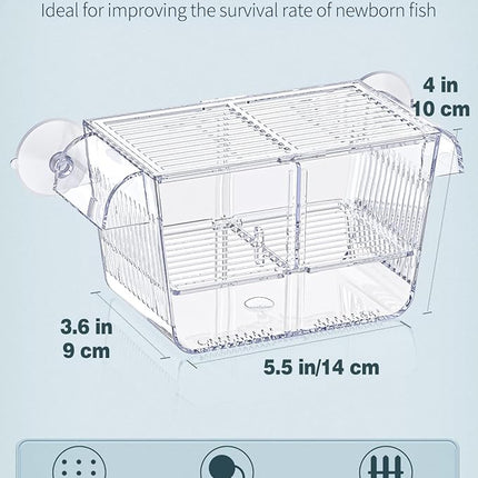 Pawfly Aquarium Fish Breeding Box, Fish Tank Hatchery Incubator with 6 Suction Cups Acrylic Hatching Box for Baby Fish Shrimp Betta Medium Acclimation Isolation Box