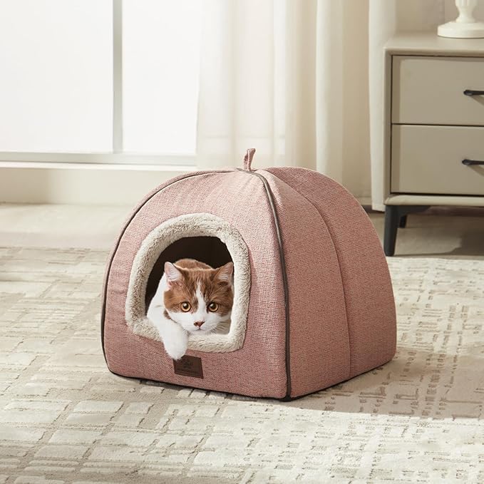 WINDRACING Cat Beds for Indoor Cats - Cat House Cats Tent with Removable Washable Cushioned Pillow, Soft and Self Kitten beds,Pet Bed((Large,Pink)