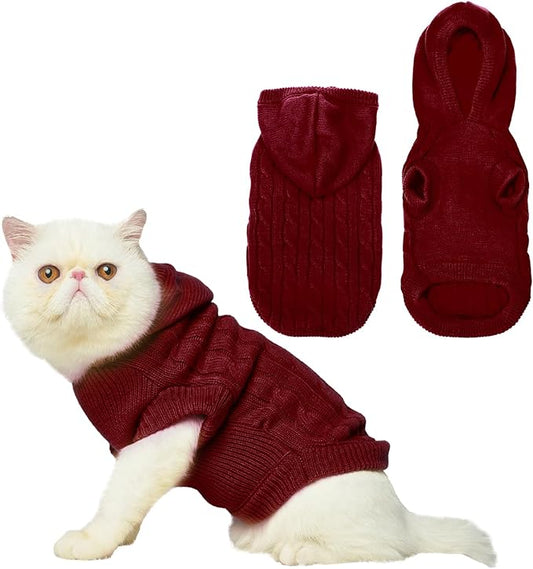 PUPTECK Winter Dog Cat Sweater Coat - Soft Cold Weather Clothes Knitwear for Kitties & Small Dogs Indoor Outdoor Walking Warm, Knitted Classic for Doggies Kitties Girls Boys, Dark Red M