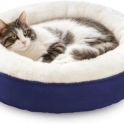 Love's cabin Round Donut Cat and Dog Cushion Bed, 20in Pet Bed for Cats or Small Dogs, Anti-Slip & Water-Resistant Bottom, Super Soft Durable Fabric Pet beds, Washable Luxury Cat & Dog Bed Navy Blue