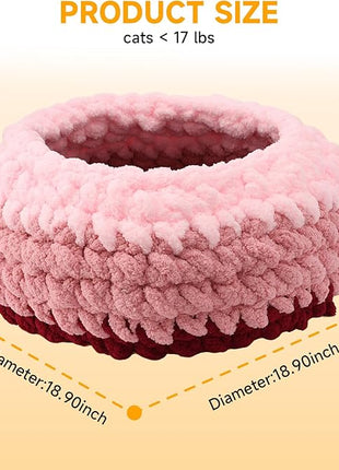 Ombre Gradient Round Cat Bed for Indoor Cats, Chunky Knit Washable & Plush Pet Bed, Cozy Nest with Non-Slip Bottom for Small Medium Cats