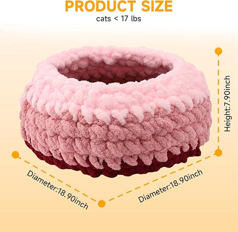 Ombre Gradient Round Cat Bed for Indoor Cats, Chunky Knit Washable & Plush Pet Bed, Cozy Nest with Non-Slip Bottom for Small Medium Cats