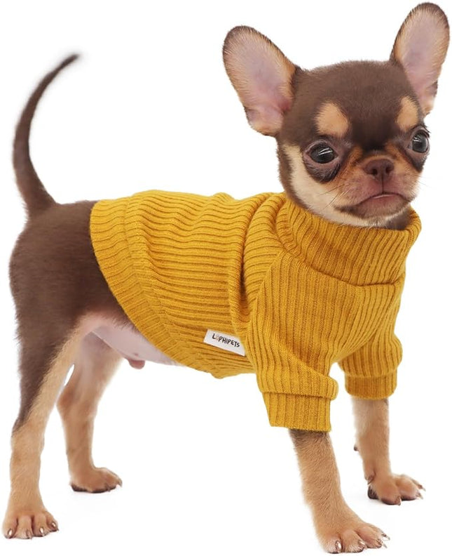 LOPHIPETS Small Dog Turtleneck Sweaters for Teacup Chihuahua Yorkie Puppy Cat Clothes-Yellow/XXS