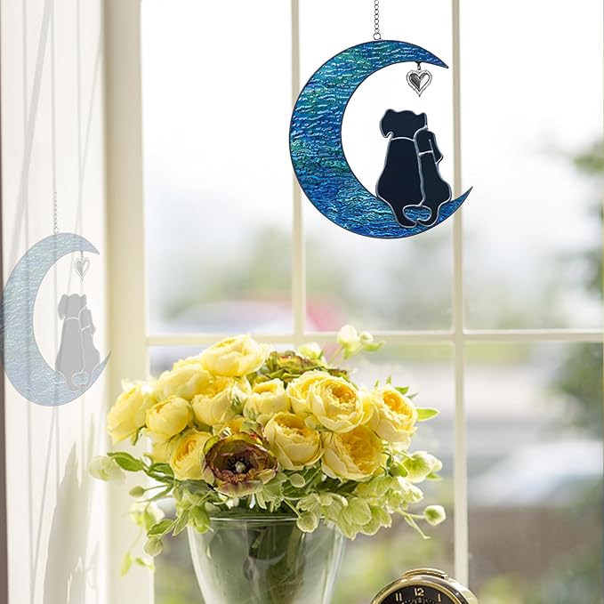 Double Dog Memorial Gifts for Dog Lovers, Loss of Dog Sympathy Gift Stained Glass Dog Suncatcher Pet Memorial Gifts Pet Sympathy Gifts for Dogs Window Hanging Ornament Remembrance Gift Pet Loss
