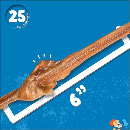 Jack&Pup 6 Inch Bladder Bully Sticks for Small Dogs (25 Pack) Single Ingredient Dog Treats, Puppy Chew Sticks