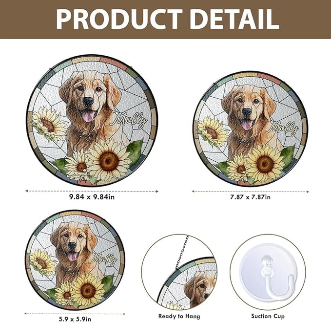 Custom Dog Portrait Stained Glass Light Catcher, Pet Memorial Stained Glass Photo Light Catcher, Staineds Glass Dog Memorial, Loss of Dogs Sympathy Gift Personalized, Pet Loss Gift /4