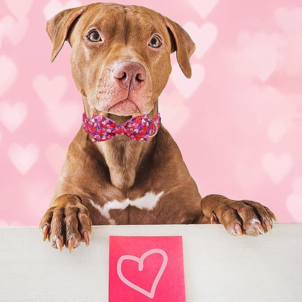 Maca Bates Valentine's Day Dog Collar with Fancy Bow for Large Girl Boy Dogs,Tiedyed Love Hearts Pattern,Adjustable Durable Soft Valentine Gift for Female Male Puppy