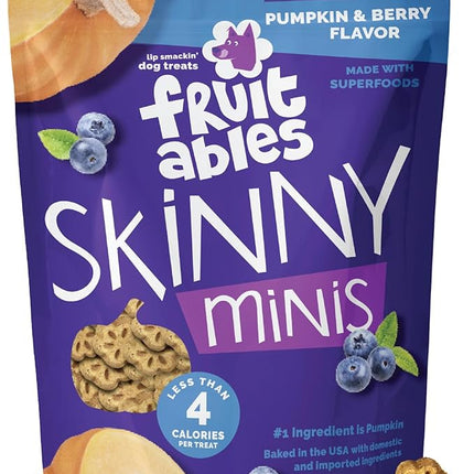Fruitables Skinny Mini Dog Treats, Healthy Pumpkin Treat for Dogs, Low Calorie & Delicious, Puppy Training, No Wheat, Corn or Soy, Made in The USA, Pumpkin and Berry Flavor, 12oz