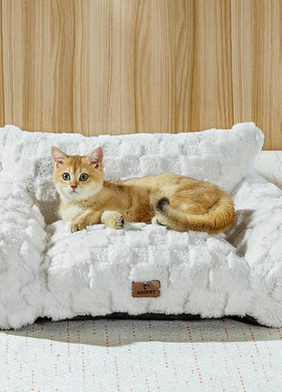 Cat Bed Cats Couch for Puppy and Kitten, Fluffy Pet Couch Small Dog Sofa Bed, Supportive Cat Sofa for Indoor Cats, Washable Cover & Non-Slip, 26 inch, White