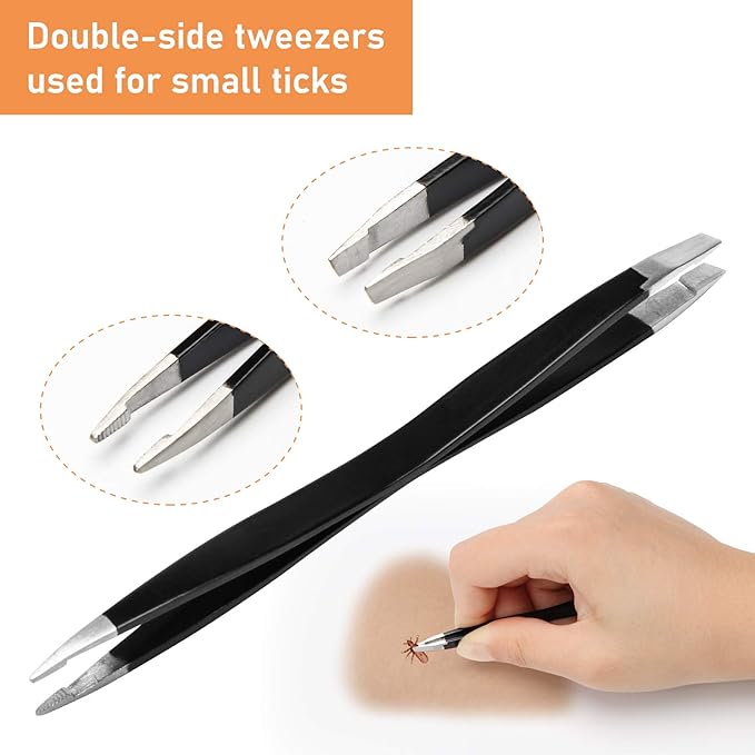 3 in 1 Tick Remover Kit, Black Tick Remover Tweezers Stainless Steel Tick Remover Tools Set for Pet Dog, Cat, Human with Storage Box (Black)