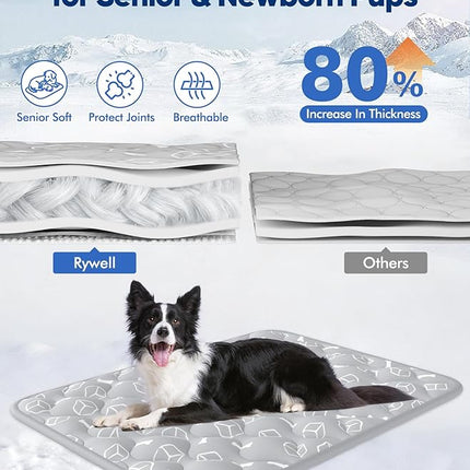 Rywell Dog Cooling Mat 2.0, Elegant Grey, 44 * 32 Thickened Cooling Pad for Extra Large Dogs, Internal Waterproof & Endothermic Color-Changing Arc-Chill Cool Fiber(Q-Max>0.5) for Summer