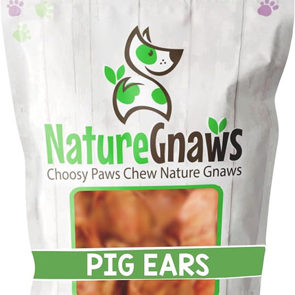 Nature Gnaws Pig Ears for Dogs (8 Count) - Thick Long Lasting for Aggressive Chewers and Large Dogs - Natural Pork Dog Chew Bones - Rawhide Free